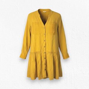 Maeve Golden Mustard Yellow Tiered Marlie Mini Button Down Shirt Dress Size 0P